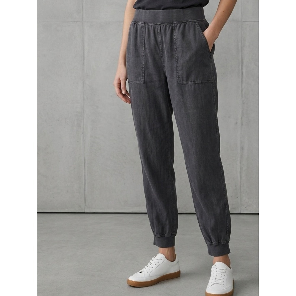 Faherty Arlie Tencel Linen Blend Elastic Waist Jogger Pants Charcoal Gray Large